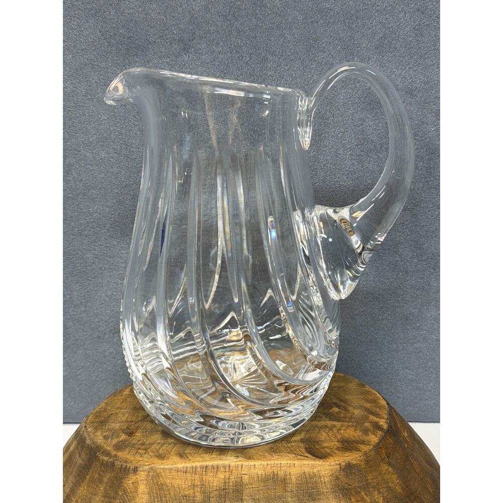 Vintage Lead Crystal Heavy Clear Pitcher Swirled Pattern ~ 8"